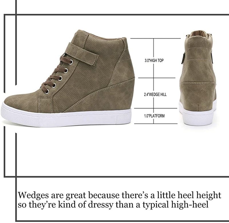 Athlefit Women's Lace Up Wedge Sneakers High Top Fashion Sneakers Ankle Booties Size 8 Brown - Image 3